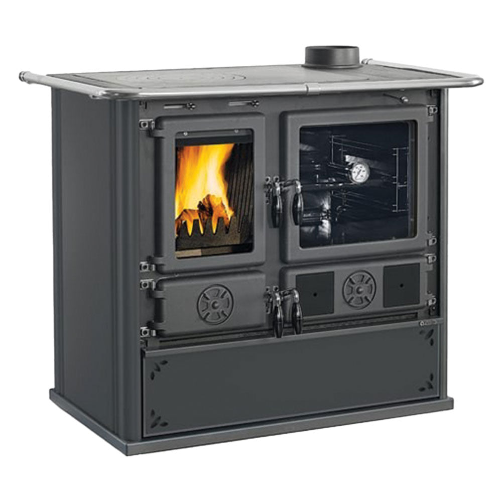 NORDICA EXTRAFLAME - Cucina A Legna 'Rosa Xxl 5.0 Vst Steel' Nero / Antracite - Maiolica Inferiore Bordeaux COD.7000998