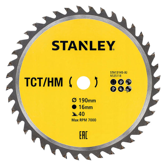 STANLEY - Lama Per Sega Circolare 'Denti Medi' Ø 190 Mm - Foro 16